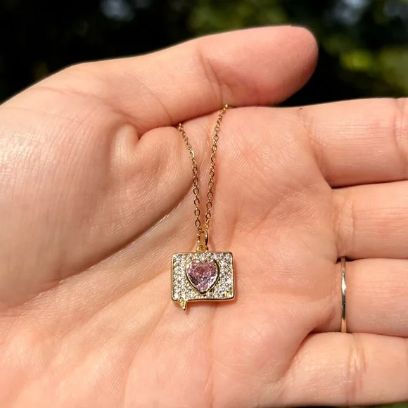 18K Gold Plated Like Heart Bubble Diamond Charm Necklace - Picture 8 of 9